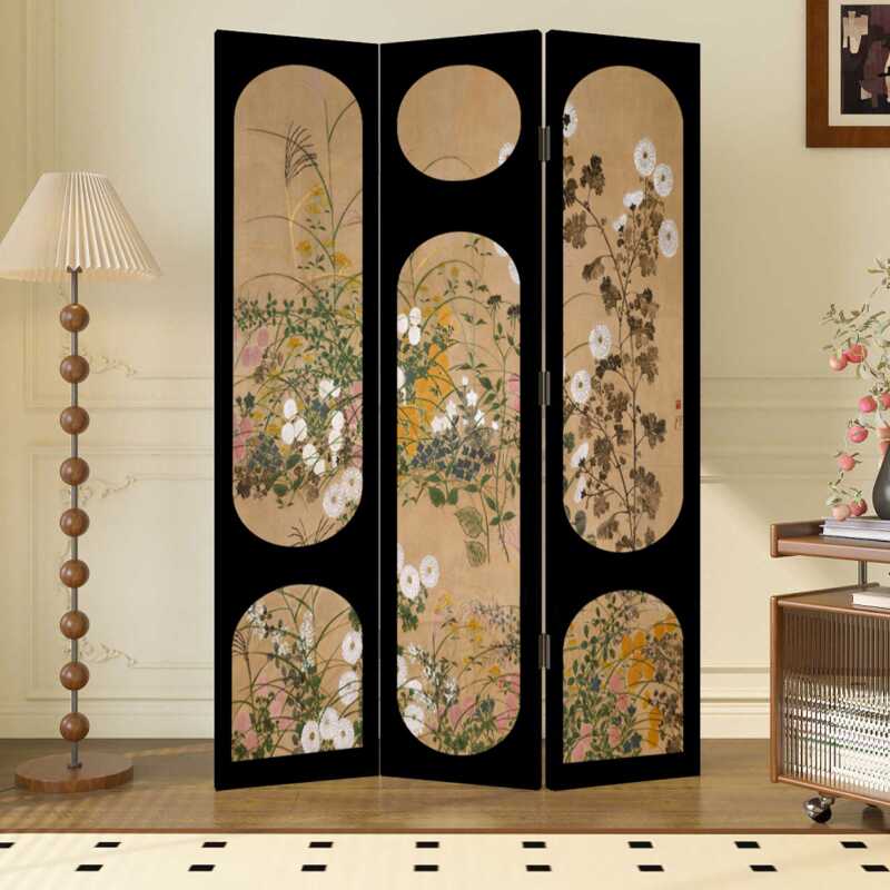 Charcoal Contemporary Opaque Collapsible Wall Partition with 5 Panels/3 Panels/4 Panels, Double Sided Print, and Lumber Frame