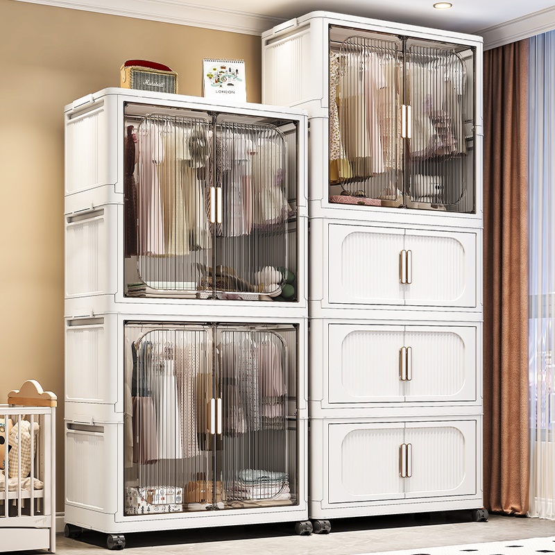Chalk Modern Synthetic Material Cabinet Armoire with Interior Shelves, Clothing Rod, and Gate