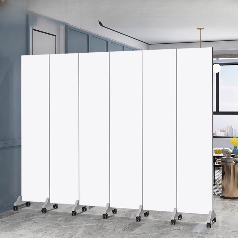 White Contemporary Opaque Collapsible Wall Partition with Wheels and Lumber Frame, 6 Panels
