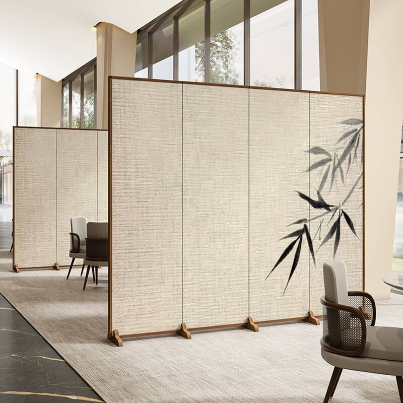 Contemporary Indoor Opaque Collapsible Wall Partition with Lumber Frame and 6 Panels/5 Panels/4 Panels Double Sided Print