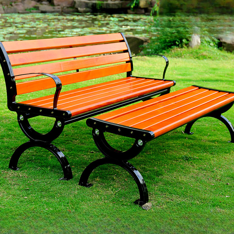 Art Deco Park Bench with Engineered Wood in Tan, Back and Curved Arm
