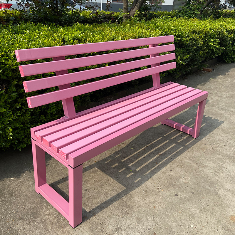 Art Deco Alloy Park Bench in Rose with Back
