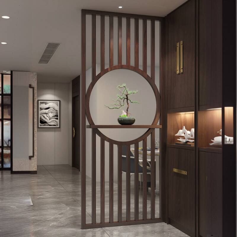 Auburn Contemporary Transparent Single Panel Wall Partition with Shelf and 1 Panel Walnut Wood