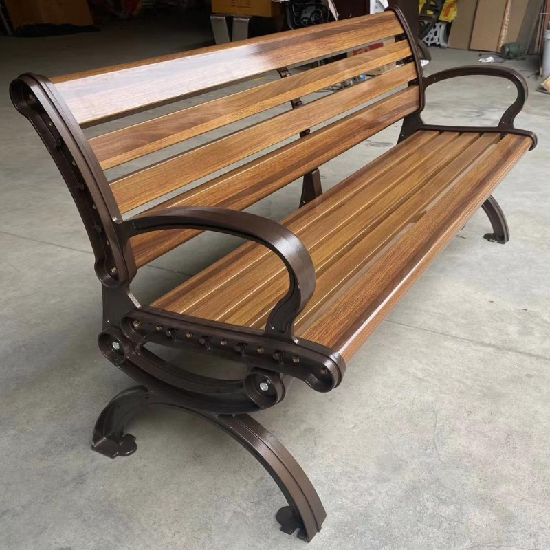 Art Deco Park Bench with Aluminum in Sepia, Back, and Curved Arm