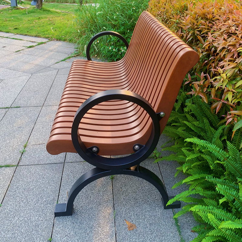 Modern Park Bench Engineered Wood Cocoa with Back, Curved Arm, and Curved Seat