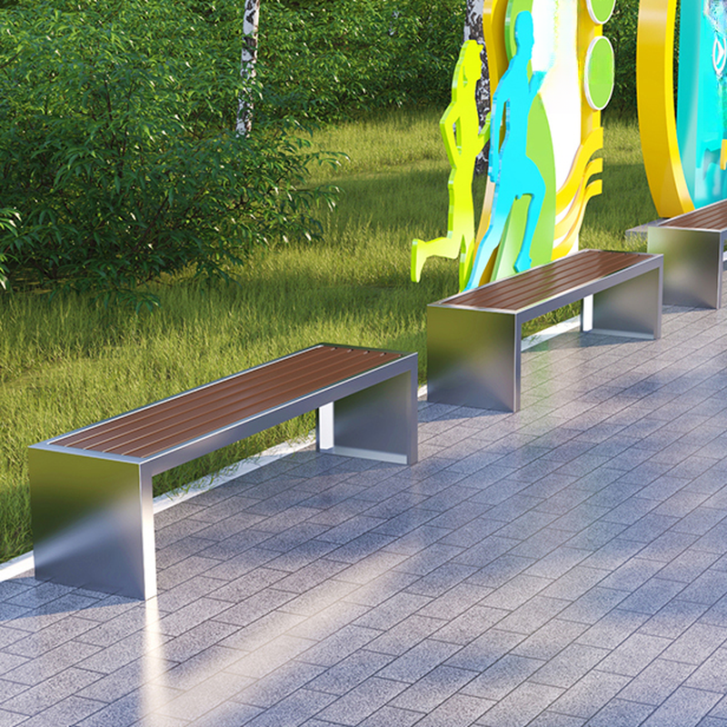 Art Deco Park Bench, Rainproof Sepia with Back and Stainless Alloy Frame