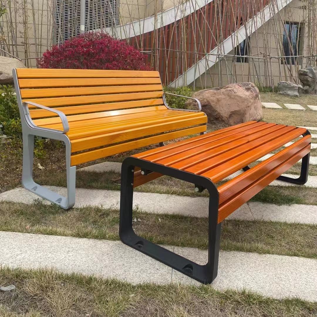Art Deco Park Bench with Stainless Steel and Back