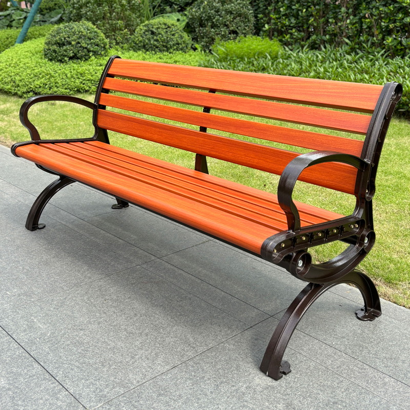 Art Deco Alloy Park Bench with Back, Rust Resistant Curved Arm in Ink