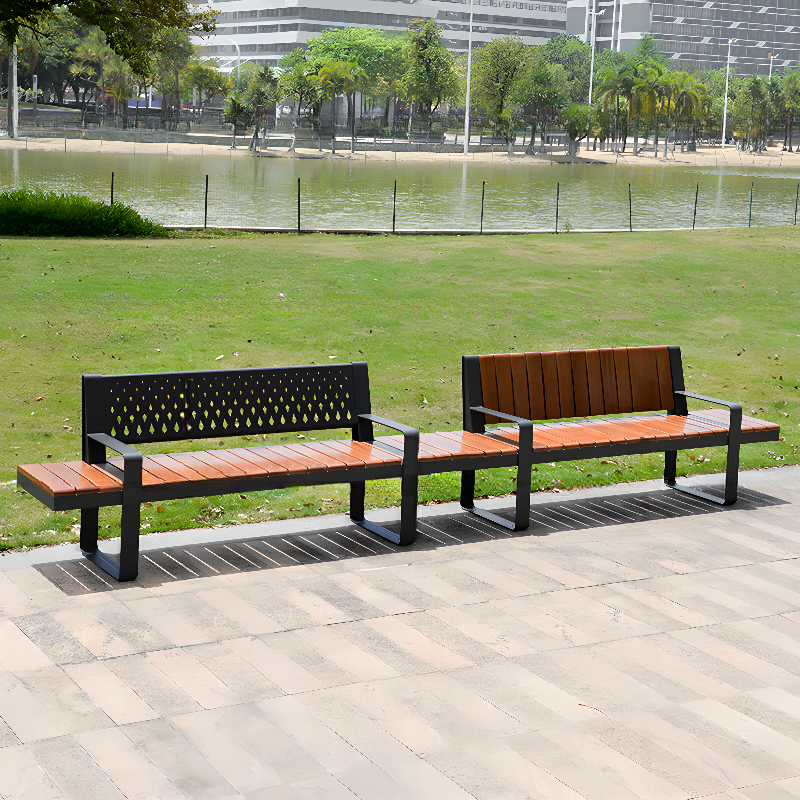 Art Deco Rainproof Park Bench with Engineered Wood in Tan, Back, and Straight Arm