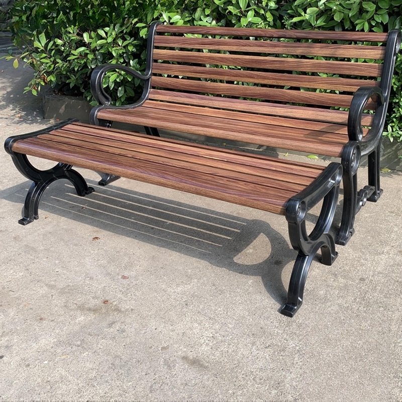 Art Deco Rainproof Park Bench in Sepia with Back and Curved Arm