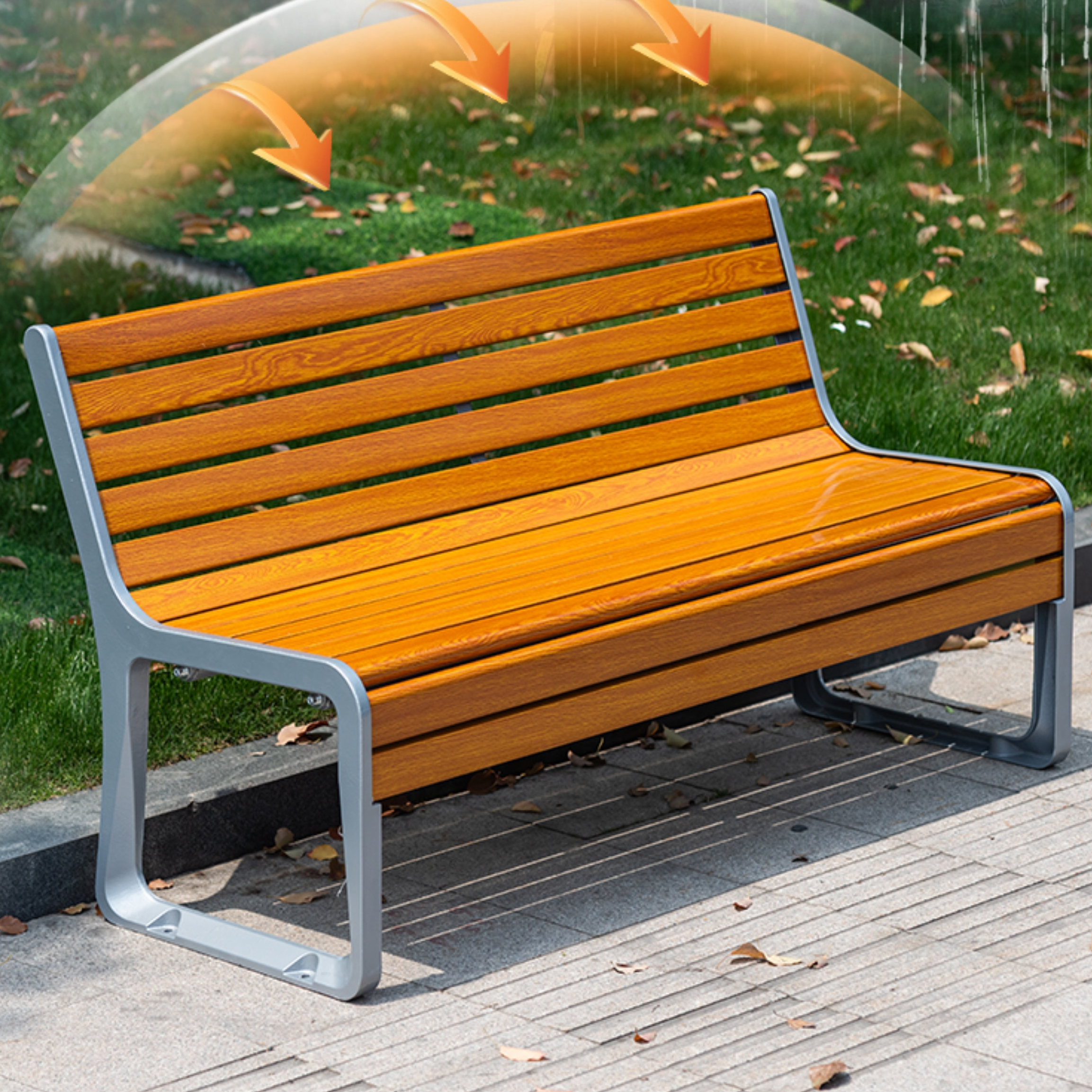 Art Deco Rainproof Alloy Park Bench with Back in Dove Grey