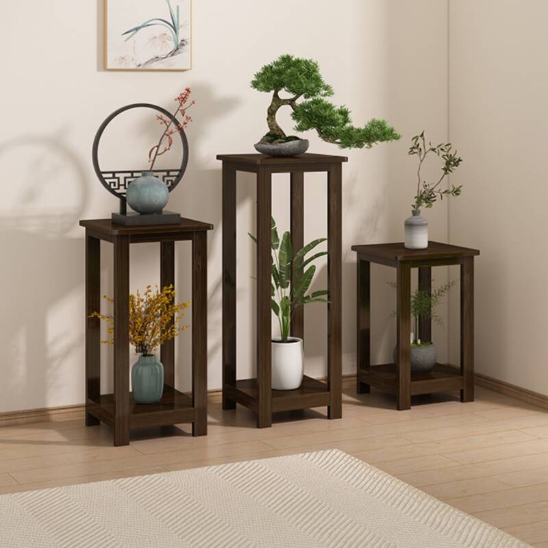 Trendy Square Bamboo Plant Stand Side Table for Floor