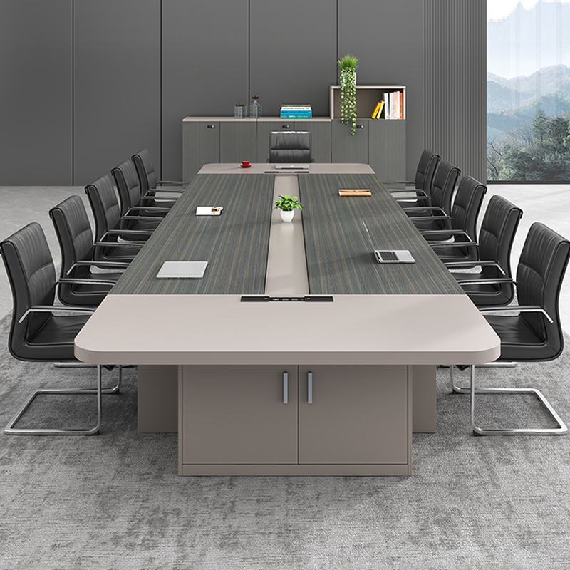 Simplistic Meeting Table with a Rectangular Black Engineered Wood Top for Seats 12+/for 8/12-person Seat