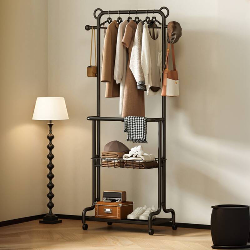 Modern 2 Shelves Alloy Coat Tree with Open-air Storage and Alloy Hook
