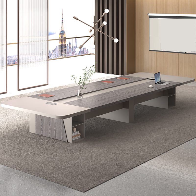 Casual Rectangular Gray Mdf Top Conference Room Table with Storage for 8-person Seating/Seats 10/Seats 12+