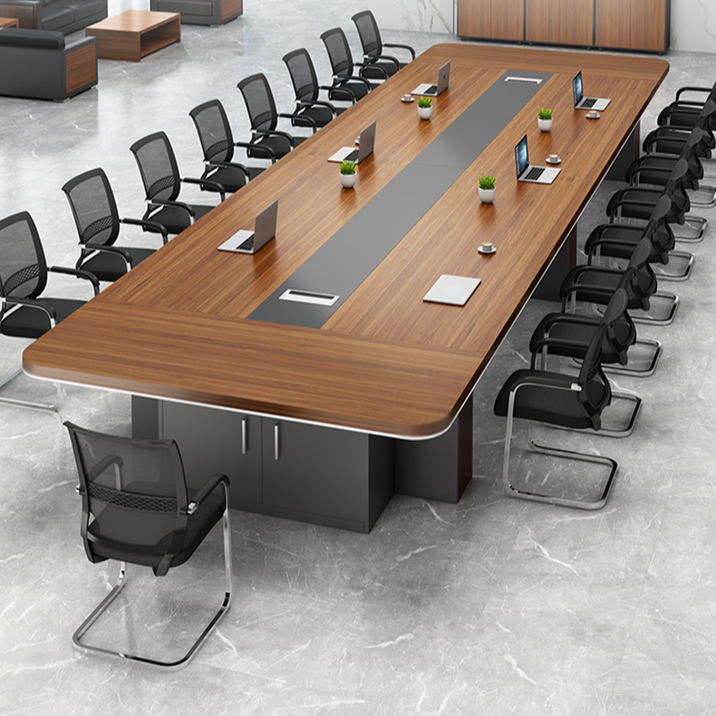 Brown Modern Office Conference Table with Rectangular Shape for Seats 12+/8 People/Seats 12, Featuring an MDF Top