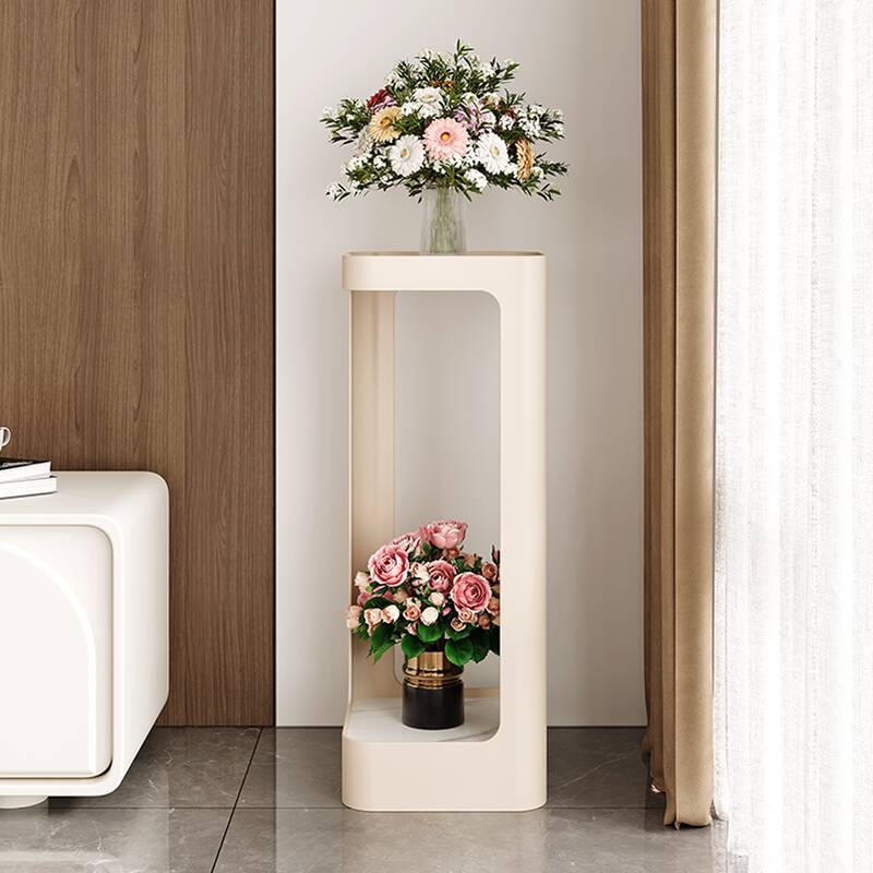 Trendy Square Stone Plant Stand Side Table for Floor
