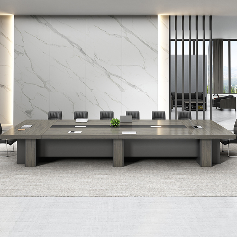 Trendy Dove Grey Rectangular Manufactured Wood Meeting Table with Wood Base for Seats 12+/Seating for 8/12 People