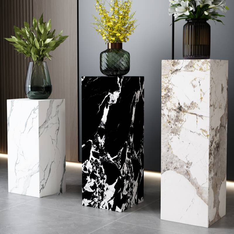 Square Stone Plant Stand Side Table for Floor Use