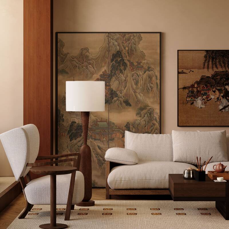 Oatmeal Contemporary Opaque Collapsible Wall Partition with Double Sided Print Gauze