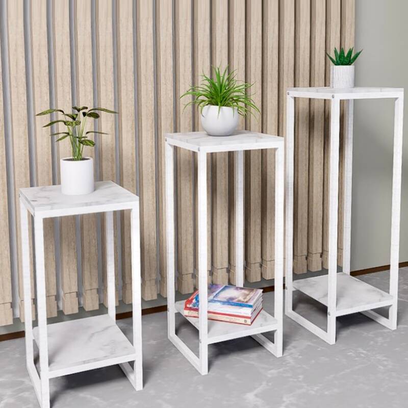 Trendy Square Plant Stand Side Table with Composite Wood Top for Floor Installation