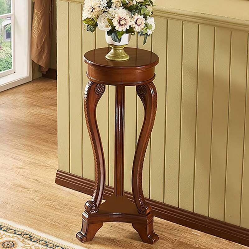Classic Rounded Plant Stand Side Table with Wood Top for Floor Installation