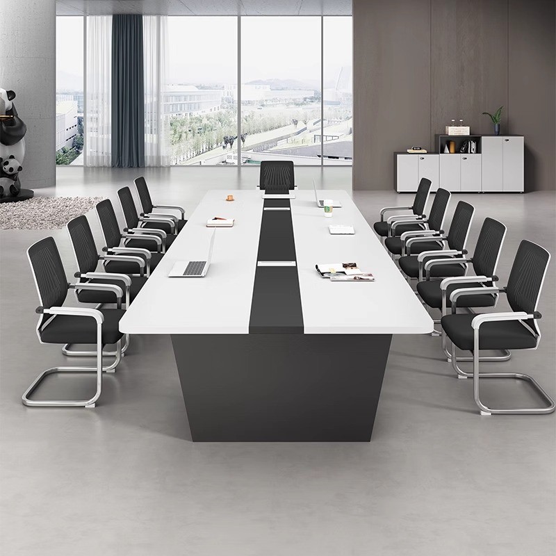 White Modern Office Conference Table with Rectangular MDF Top for Seats 12+