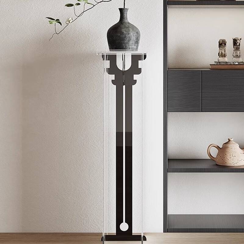 Trendy Square Lucite Plant Stand Side Table with Abstract Base for Floor Installation