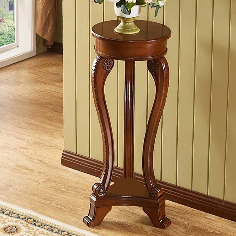 Classic Rounded Wood Plant Stand Side Table for Floor