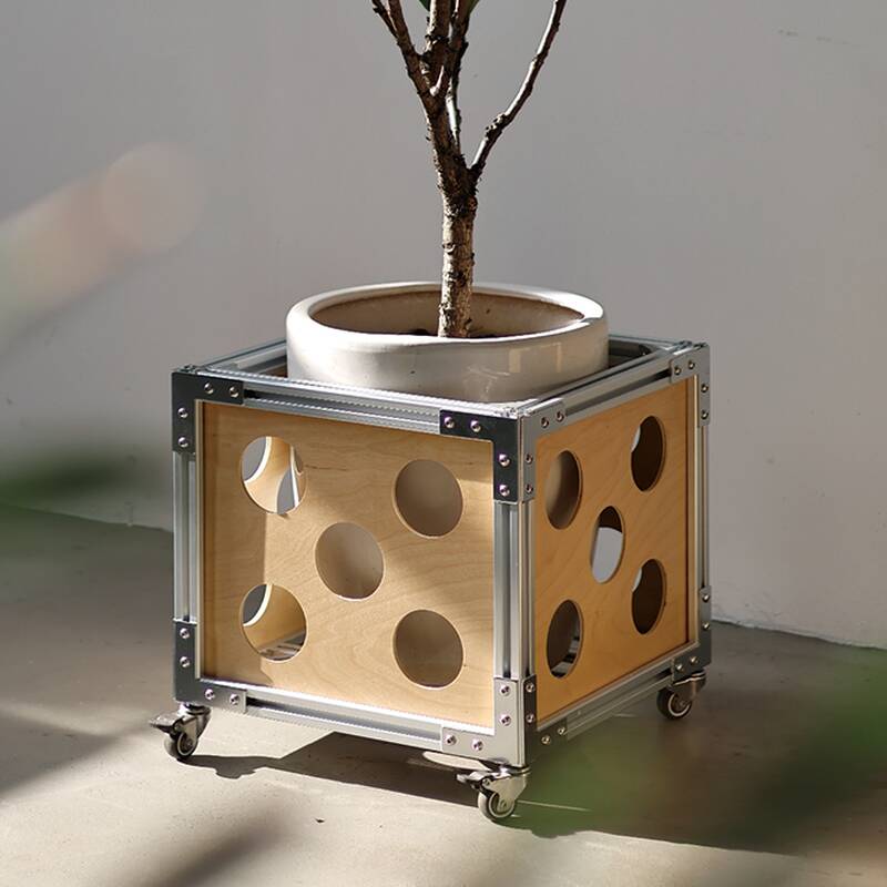 Metallic Square Birch Wood Plant Holder with Caster Wheels for Floor