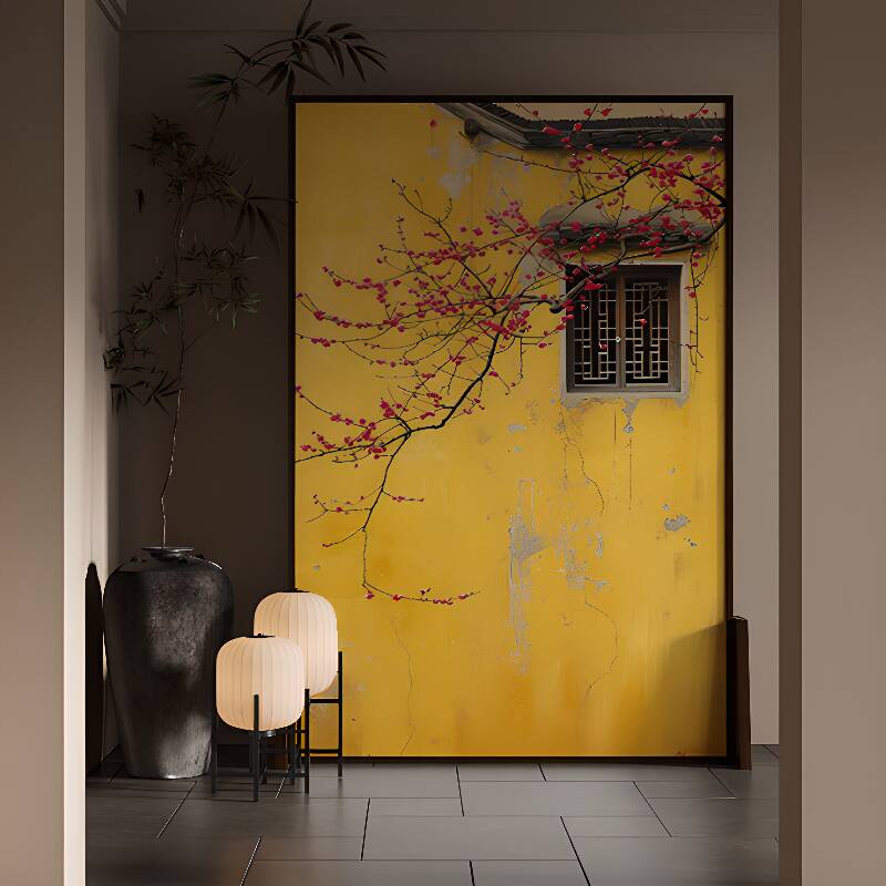 Lemon Colour Contemporary Opaque Single Panel Lumber Wall Partition with Double Sided Print