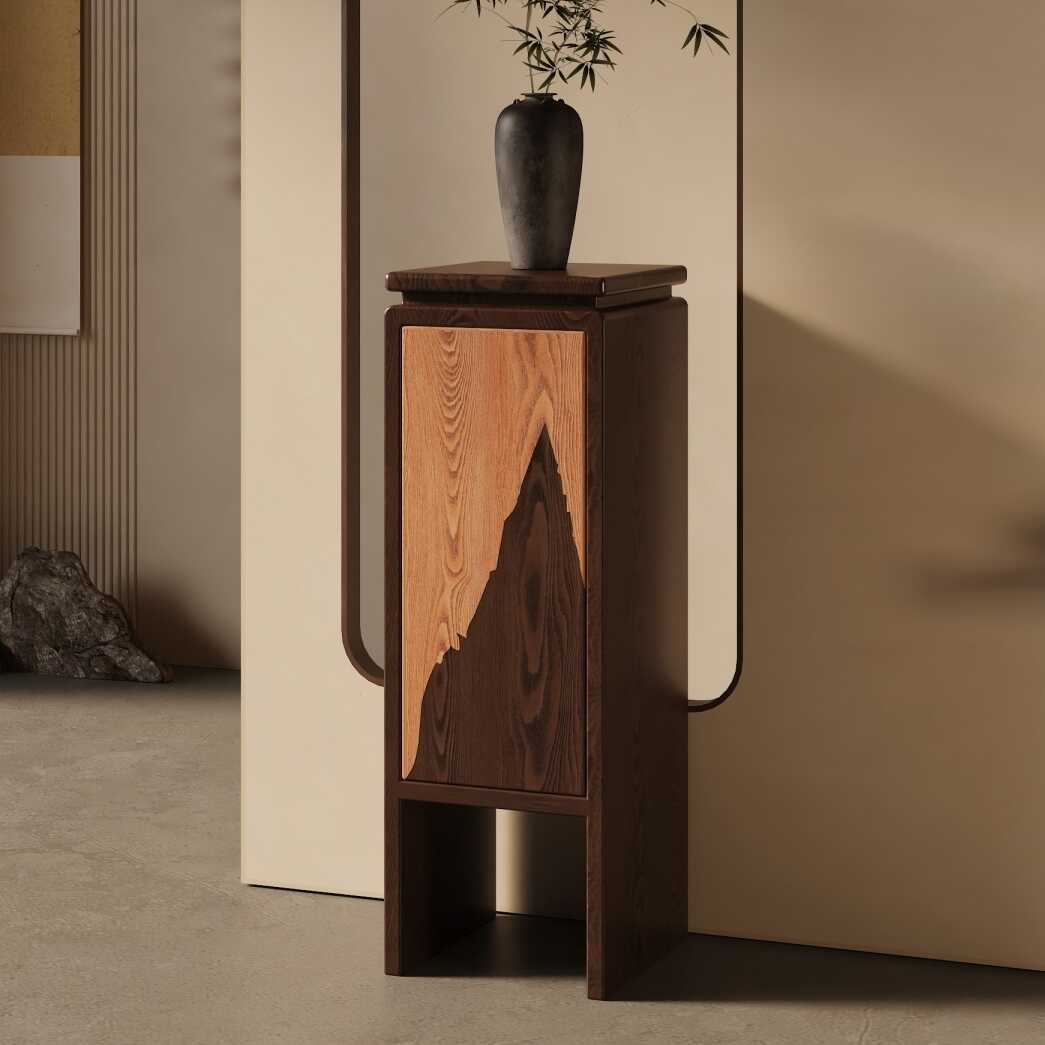 Square Natural Wood Plant Stand Side Table with Locker for Floor Installation
