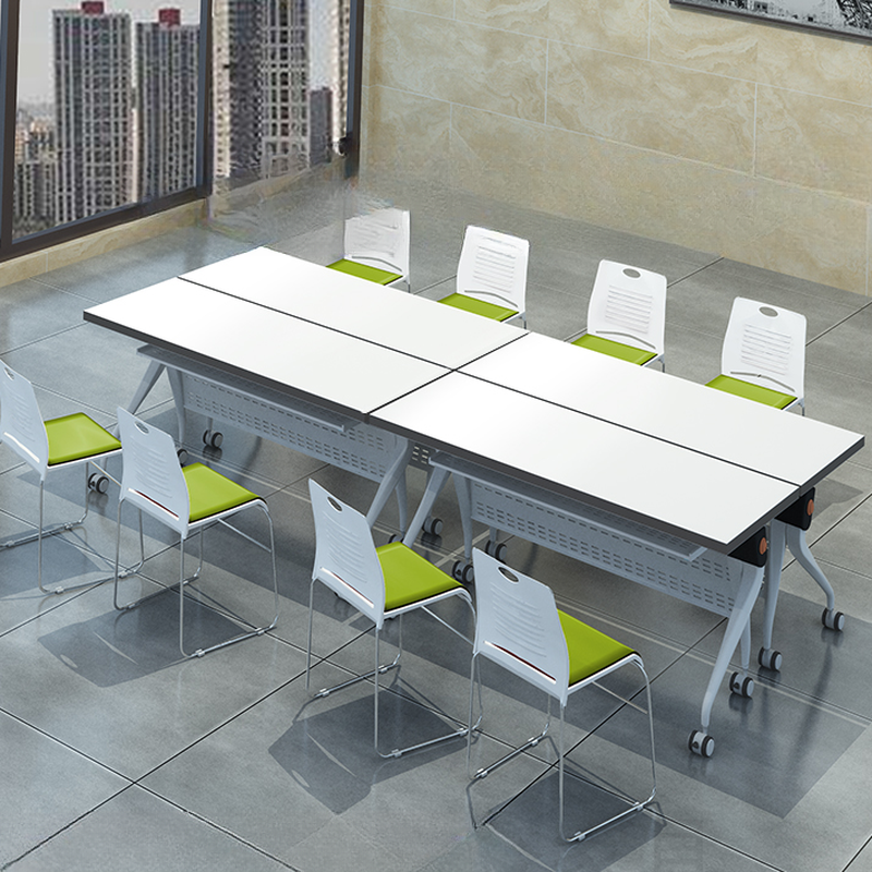Casual White Rectangular Mdf Wood Modular Structure Meeting Table for Seats 4/Seating for 6 with Wheels