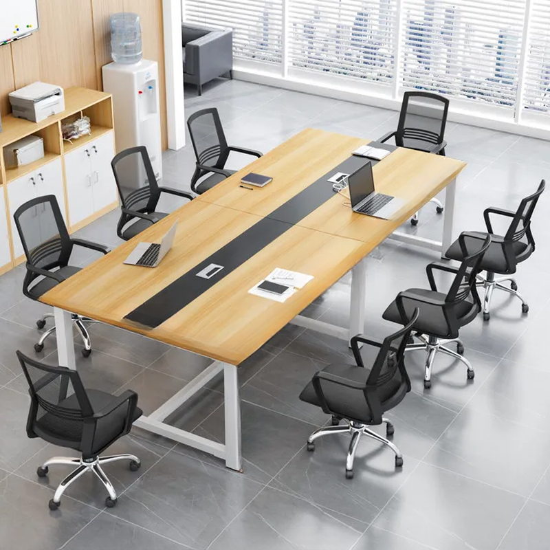 Trendy Engineered Wood Rectangular Conference Room Table with Metal Base for 6 People/Seats 12+