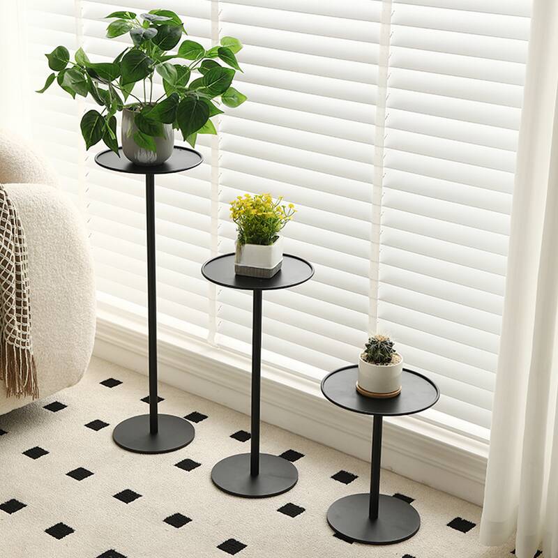 Trendy Rounded Metal Plant Stand Side Table with Base for Floor