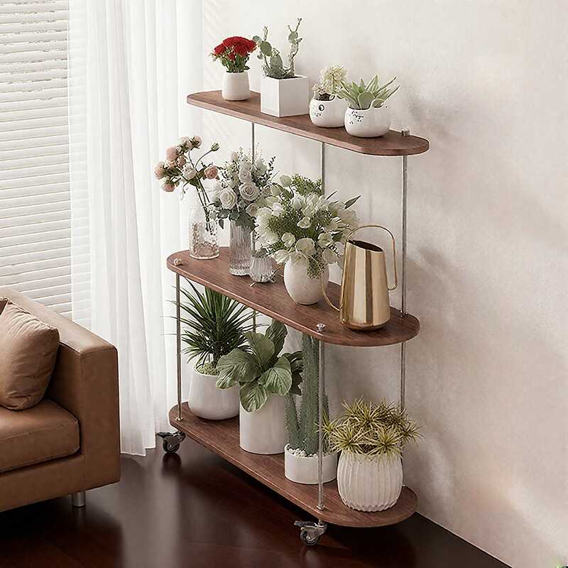 Trendy Oval Multi-Level Composite Wood Plant Holder with Caster Wheels for Floor