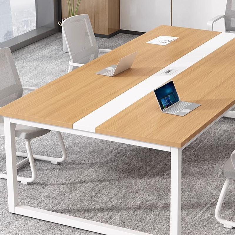 Natural Colour Modern Office Conference Table, Rectangular for 8 People with MDF Top