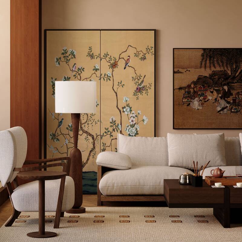 Lemon Colour Contemporary Opaque Collapsible Pine Wood Wall Partition with Double Sided Print