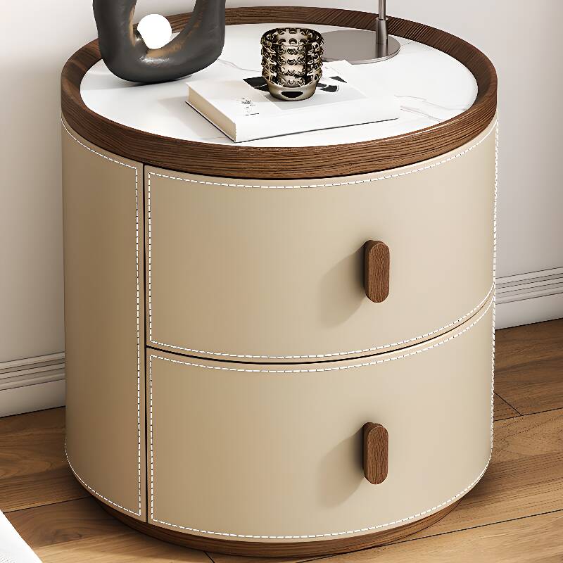Modern Simple Style Drawer Storage Nightstand with 2 Drawers and Stone Countertop