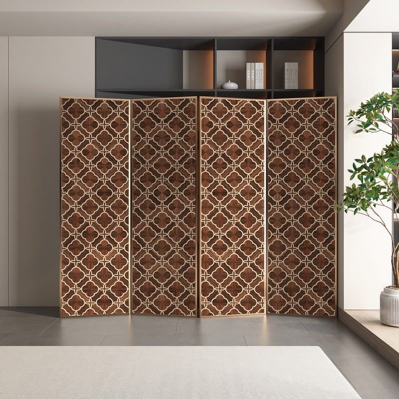 Room Divider in Unfinished Colour, Modern Indoor Opaque Foldable Design with Gauze Screen