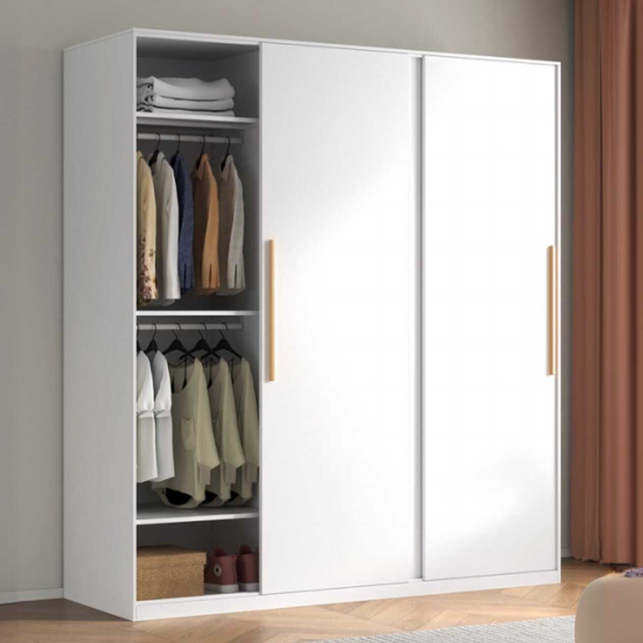 Chalk Modern Steel Cabinet Armoire with Interior Shelves and Clothing Rod