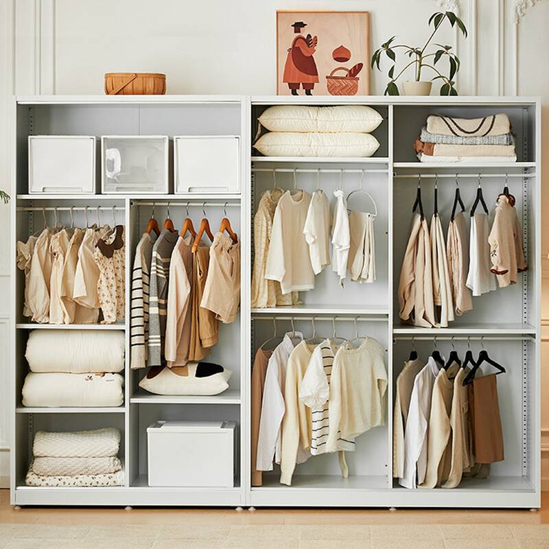 Chalk Modern Alloy Cabinet Armoire with Interior Shelves and Clothing Rod