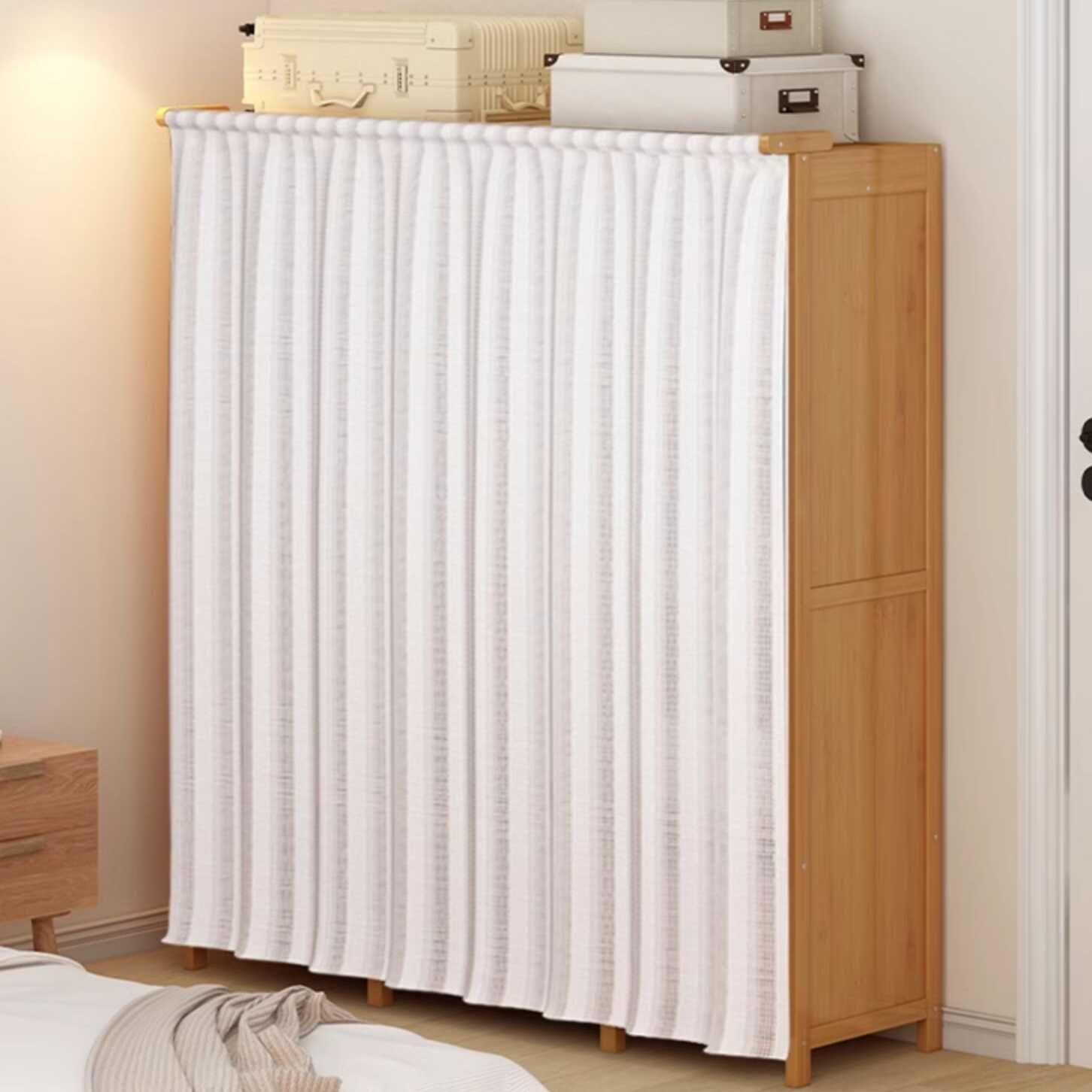 Modern Bambusa Cabinet Armoire with Interior Shelves and Clothing Rod