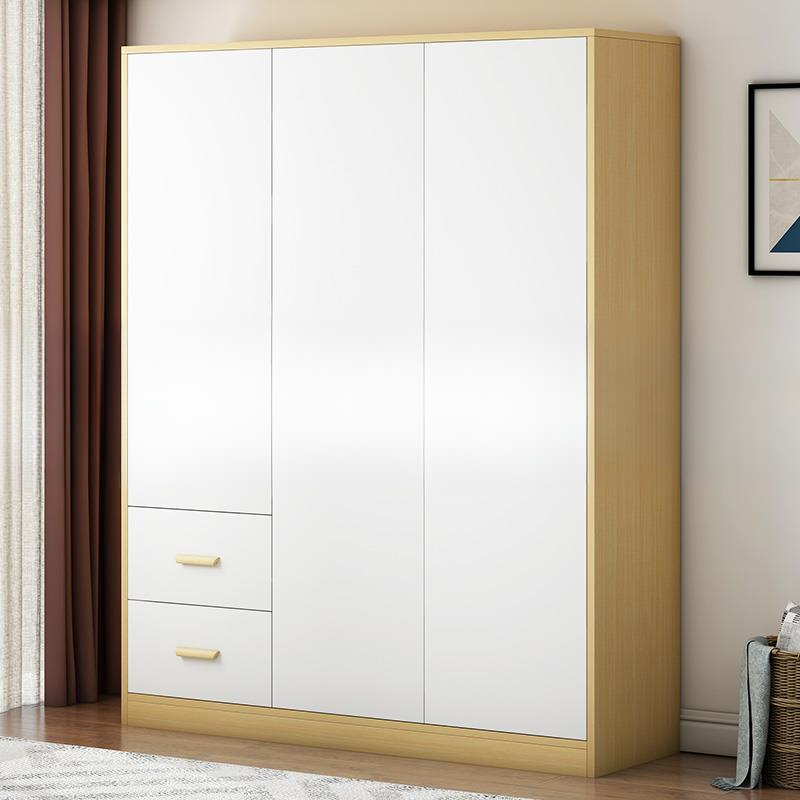 Chalk Modern Composite Wood Cabinet Armoire with 2-Drawer, Soft Close Door, Interior Shelves, and Clothing Rod