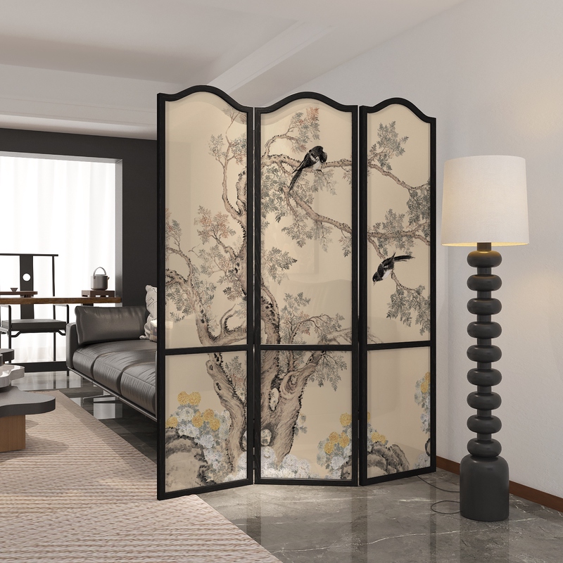 Wall Partition in Ink with Contemporary Style for Indoor Use, Translucent Light Filtration, Collapsible Design with Gauze Screen Material