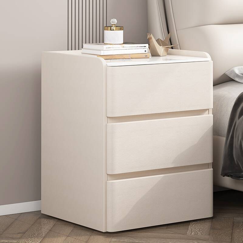 Modern Simple Style Drawer Storage Nightstand with 3 Drawers and Stone Countertop