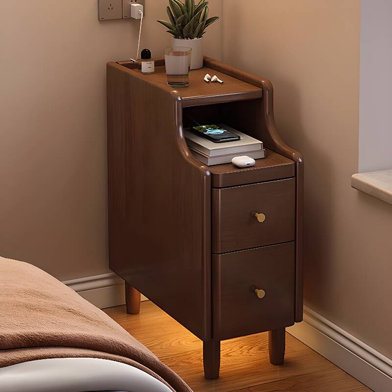 Modern Simple Style Wood Drawer Storage Nightstand with 2 Drawers, 1 Shelf, and Leg