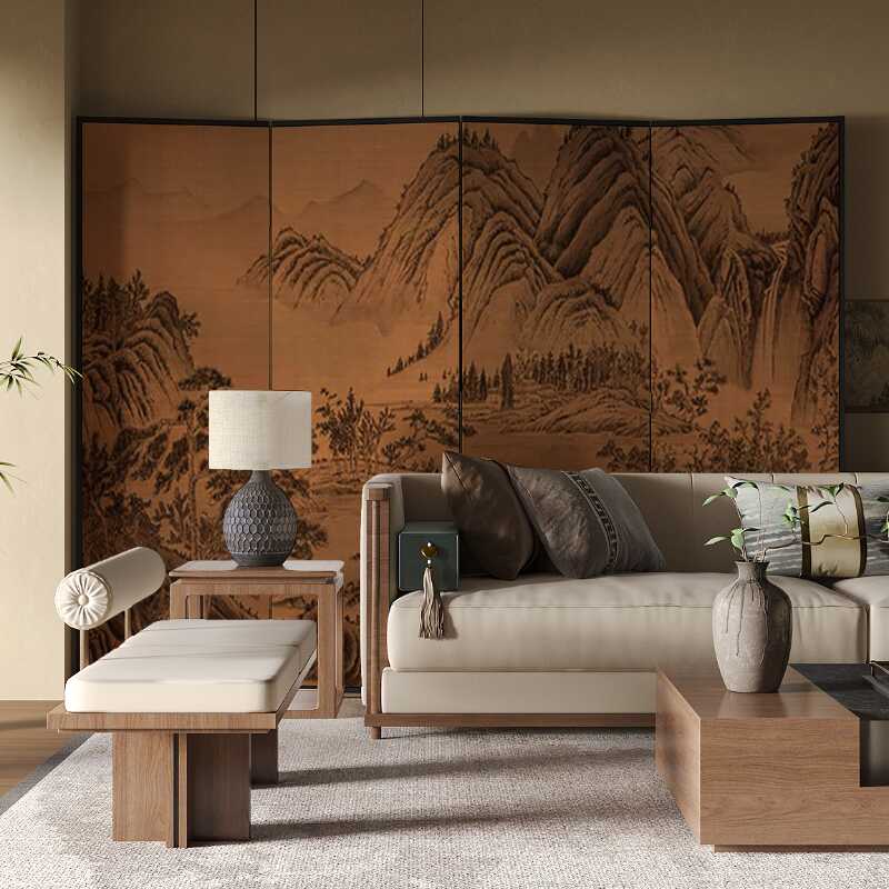 Wall Partition in Ink/Auburn Contemporary Style with Opaque Light Filtration, Collapsible Pine Wood Frame, Double Sided Print