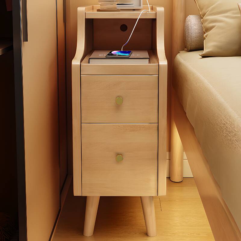 Art Deco Nightstand With Drawer Storage Featuring 2 Drawers, 1 Shelf, Natural Wood Countertop, and Leg