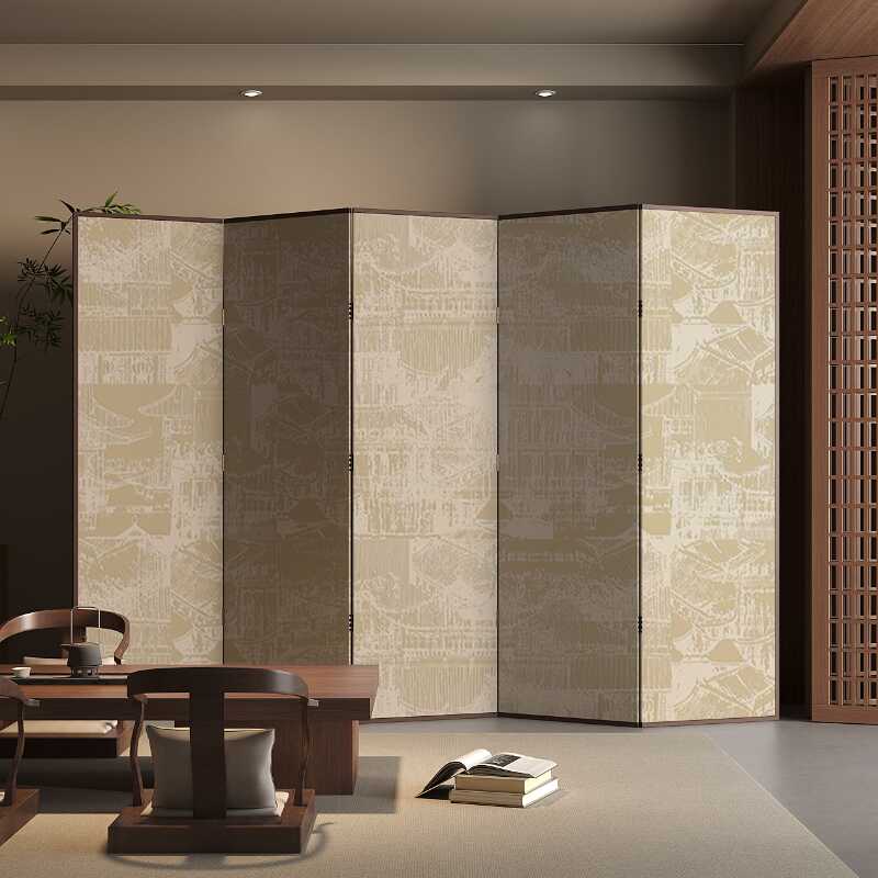Ink/Auburn Contemporary Indoor Opaque Collapsible Pine Wood Wall Partition
